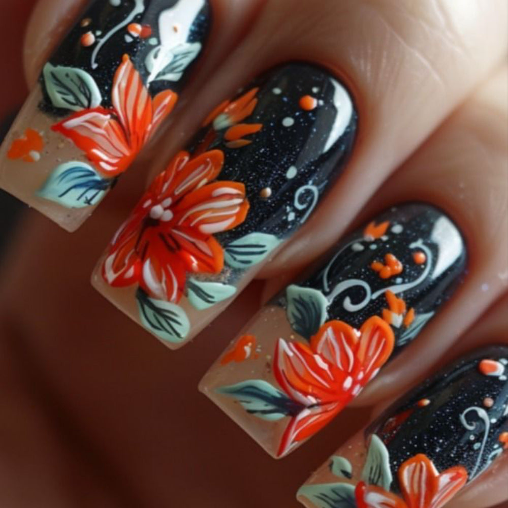 24pcs/Set Flowers Press-On Nails