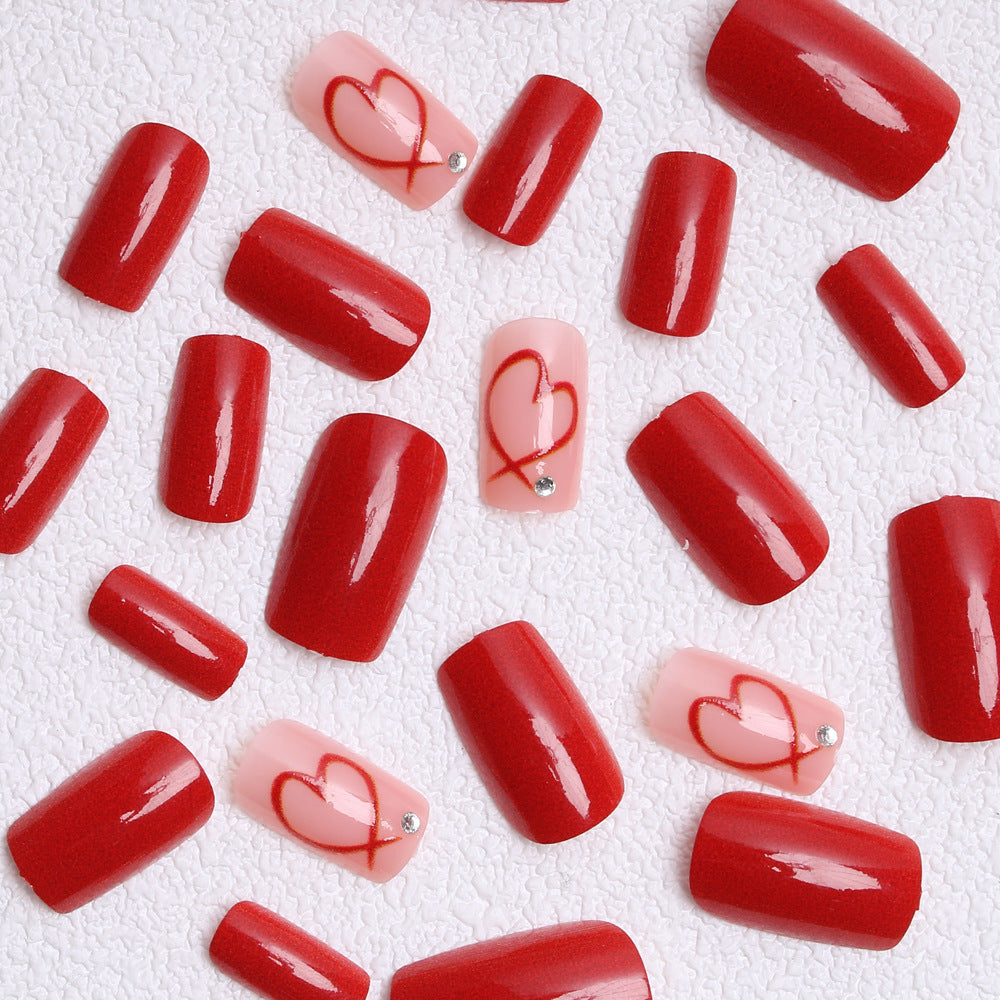 24pcs/Set Red Heart Press-On Nails