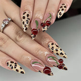 24pcs/Set Leopard Print 3D Cherry Press-On Nails