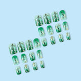 24pcs/Set Emerald Floral Glitter Press-On Nails