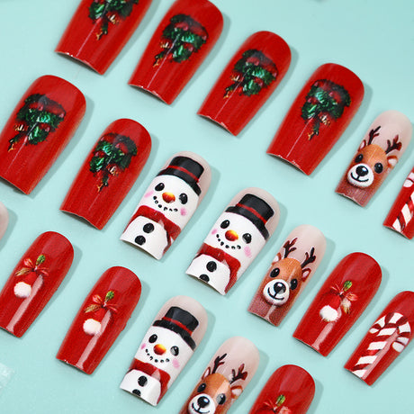 24pcs/Set Christmas Snowman Reindeer Press-On Nails