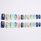 24pcs/Set Starry Blue Black Ombre Glitter Press On Nails