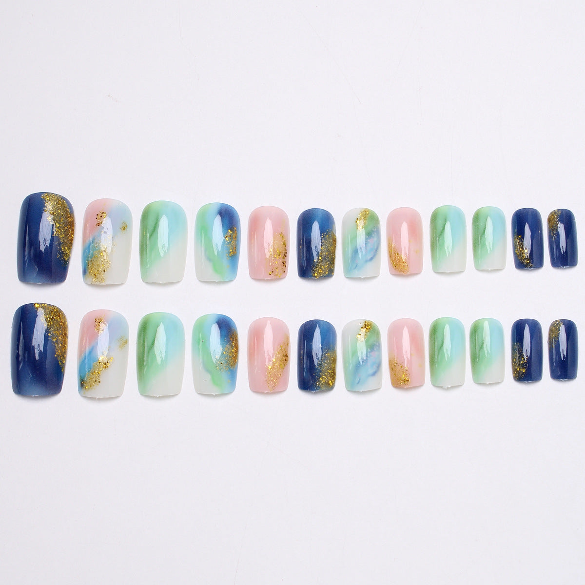 24pcs/Set Starry Blue Black Ombre Glitter Press On Nails