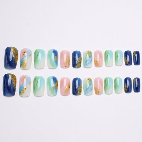 24pcs/Set Starry Blue Black Ombre Glitter Press On Nails