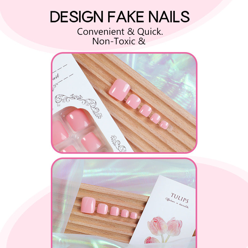 24pcs/Set Pink Solid Color Press On Toe Nails