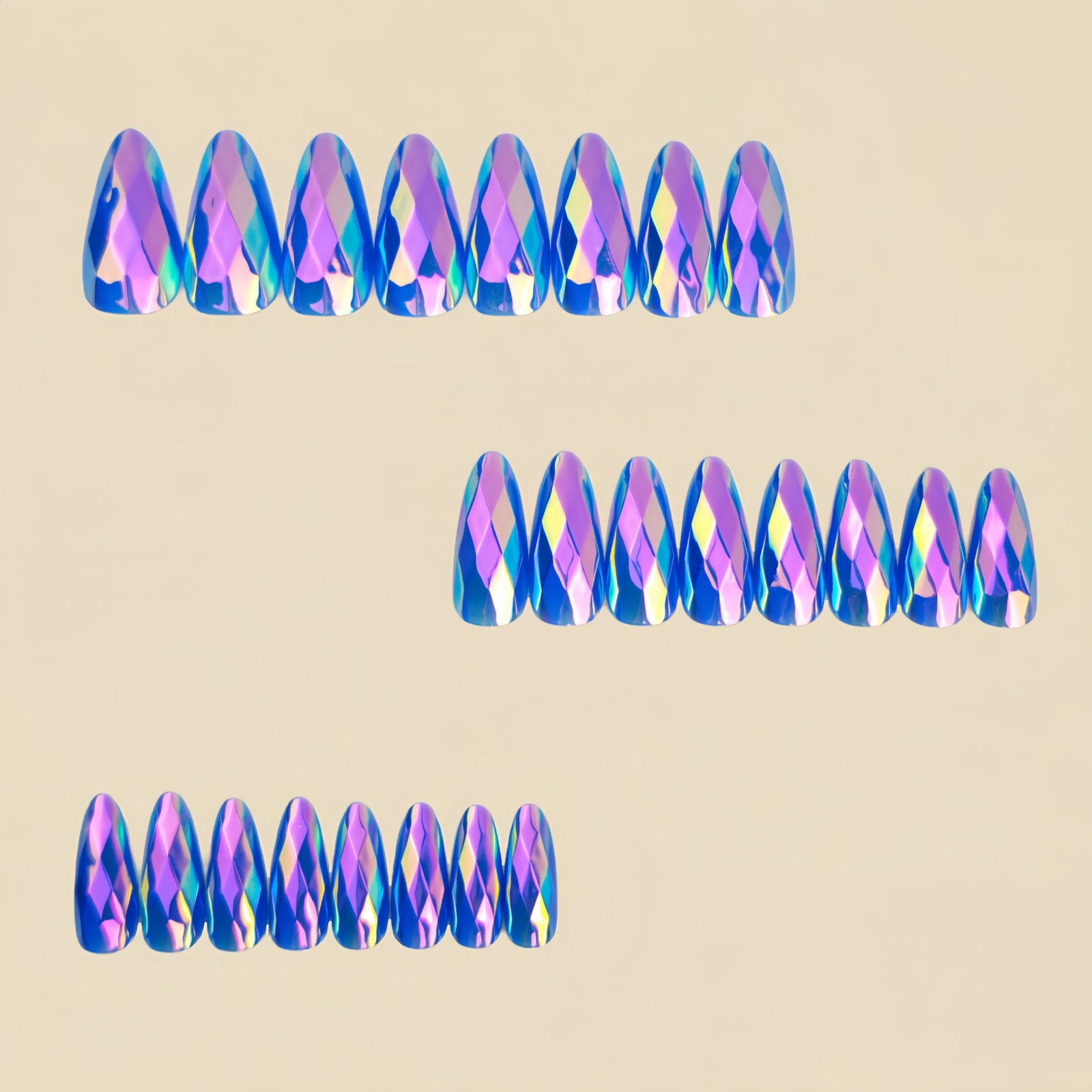 24pcs/Set Multi-Faceted Metallic Blue Chrome Press-On Nails