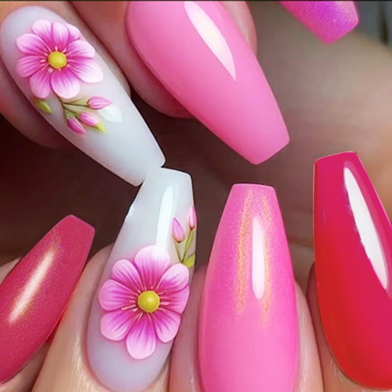 24pcs/Set Rose Pink Floral Press-On Nails