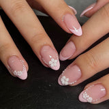 24pcs/Set Pink & White French Floral Press-On Nails
