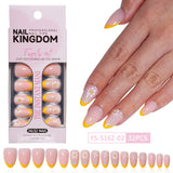 32pcs/Set Decal & Rhinestone French Short Almond Press-On Nails