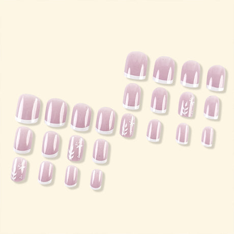 24pcs/Set White Leaf French Tips Short Press On Nails