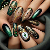 24pcs/Set Clock Coffin GreenPress-On Nails