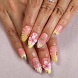 (Handmade) 10pcs/Set French Shell 3D Flowers Press-On Nails