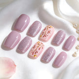 24pcs/Set Purple Glitter Flowers Press-On Nails