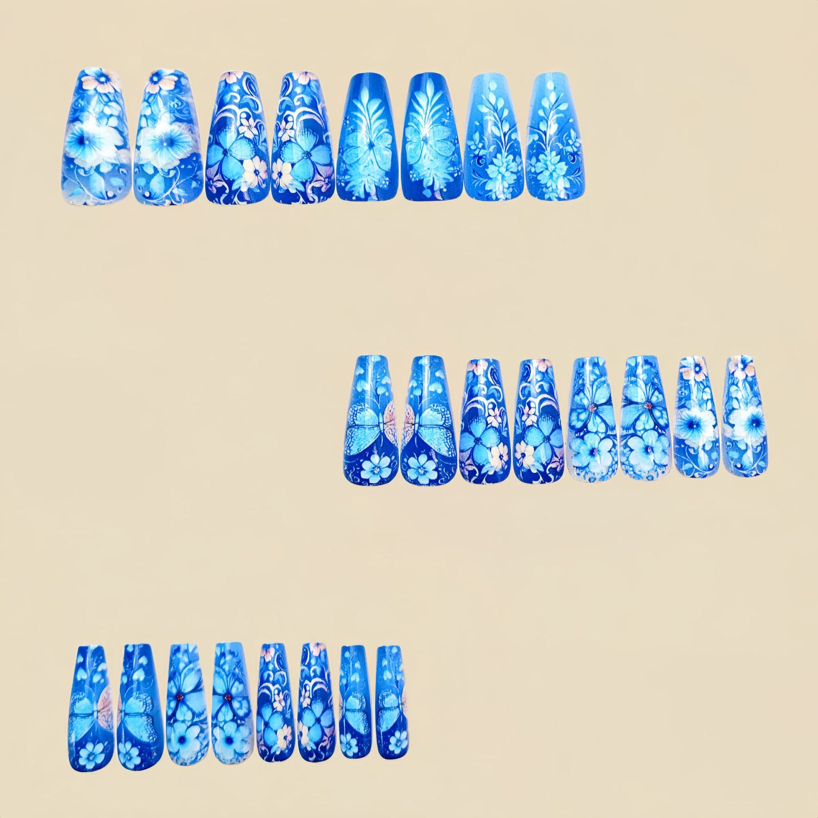 24pcs/Set Blue Gradient Butterfly Press-On Nails
