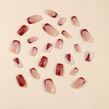 24pcs/Set Red French Christmas Tree & Snowflake Press-On Nails