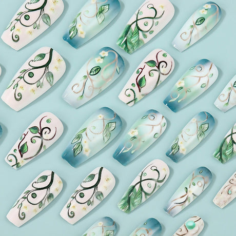 24pcs/Set Green Vines Press-On Nails