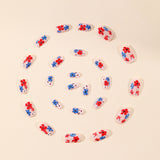 24pcs/Set Red Blue White Floral Press-On Nails
