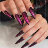 24pcs/Set Purple Glowing Cat Eye Press-On Nails