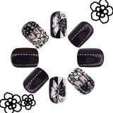 24pcs/Set Garden Grass Black & White Butterfly Press-On Nails