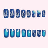 24pcs/Set Blue Christmas Snowflake Gradient Press-On Nails