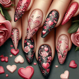 24pcs/Set Rose Heart Valentine's Day Press-On Nails