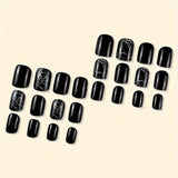 24pcs/Set Black & White Crackle Press-On Nails