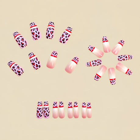 24pcs/Set Pink Leopard Stripe Gradient Press-On Nails