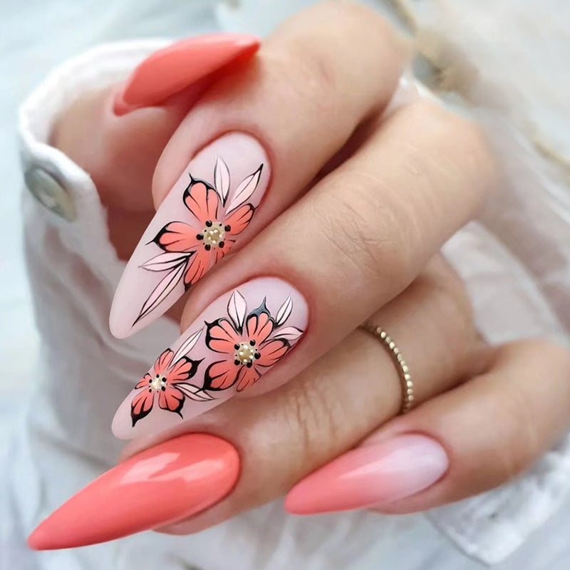 24pcs/Set Flower Press-On Nails