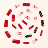 24pcs/Set White French Tip with 3D Cherry Press-On Nails