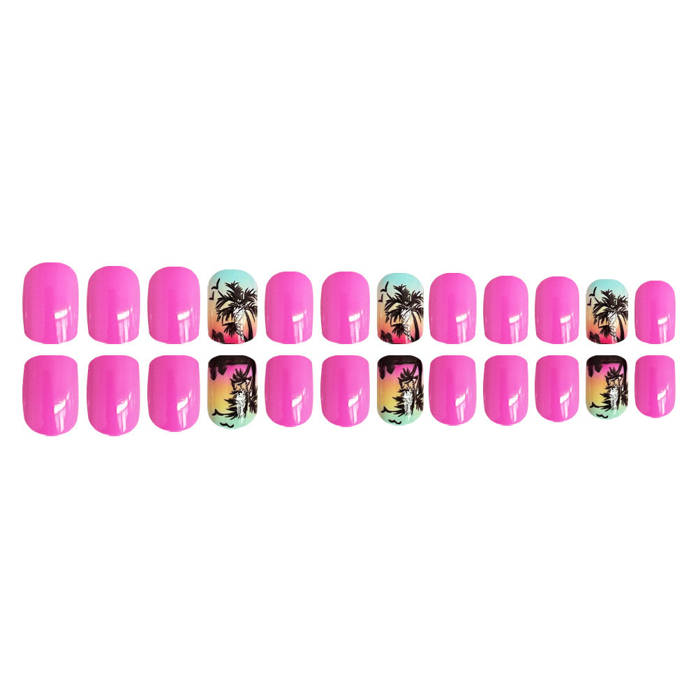 24pcs/Set Pink Palm Tree Press-On Nails
