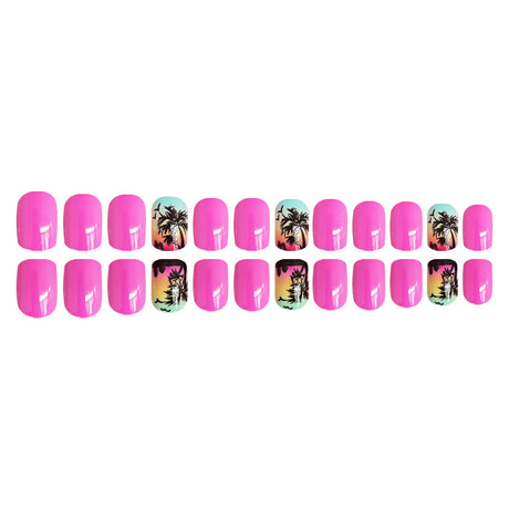 24pcs/Set Pink Palm Tree Press-On Nails