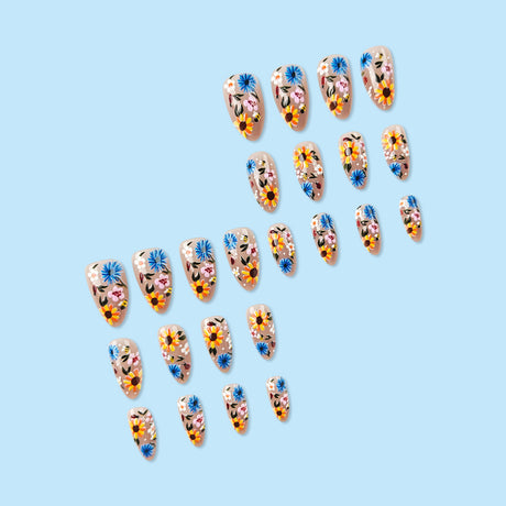 24pcs/Set 3D Raised Cottage Floral Press-On Nails