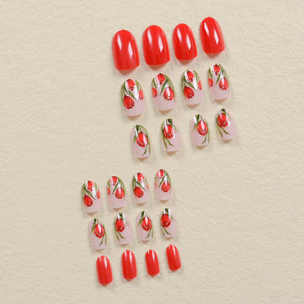 24pcs/Set Red Roses Press-On Nails