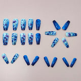 24pcs/Set Ice Blue Iris Butterfly Press-On Nails