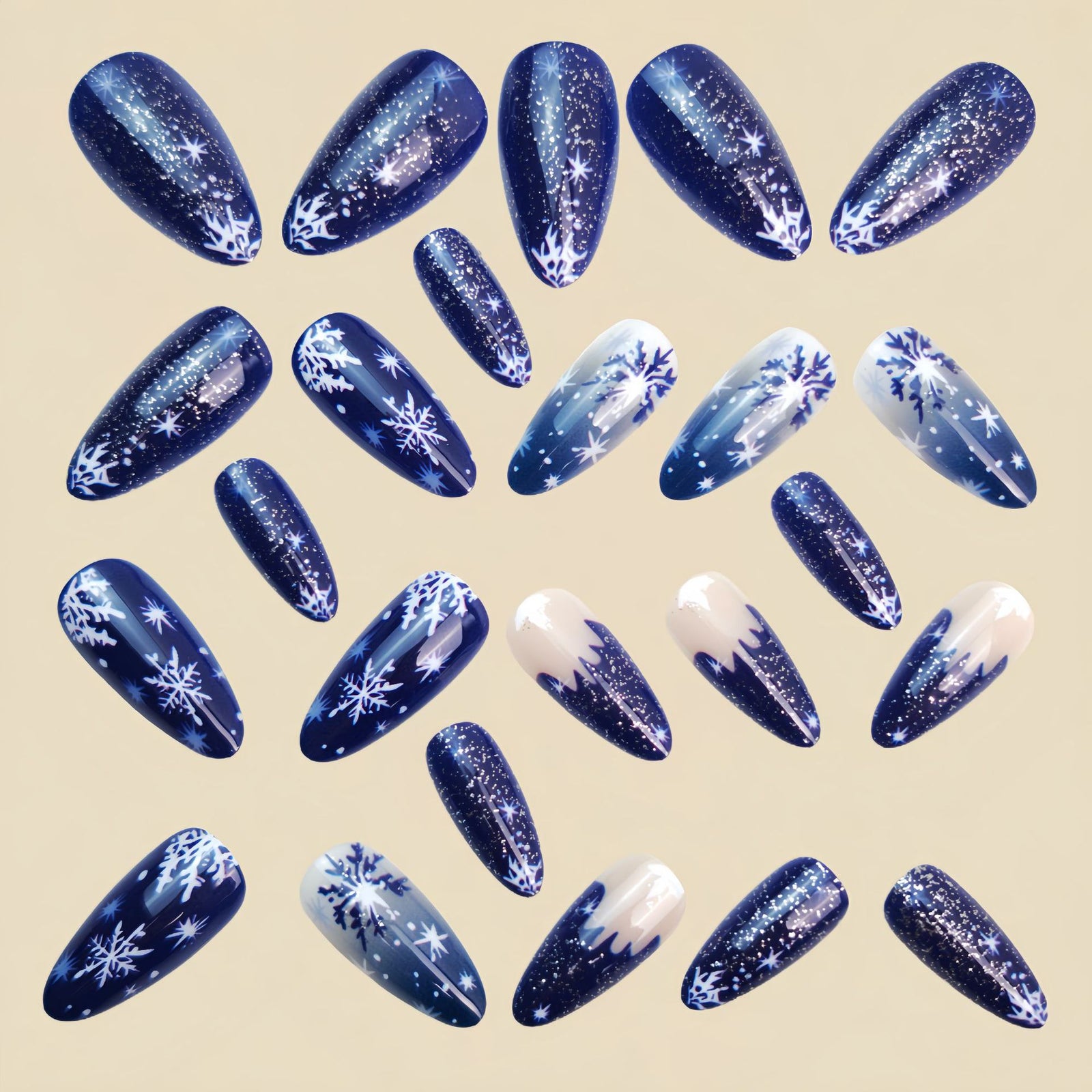 24pcs/Set Blue Snowflake Gradient Press-On Nails