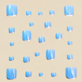 24pcs/Set Light Blue Silver French Press On Toe Nails