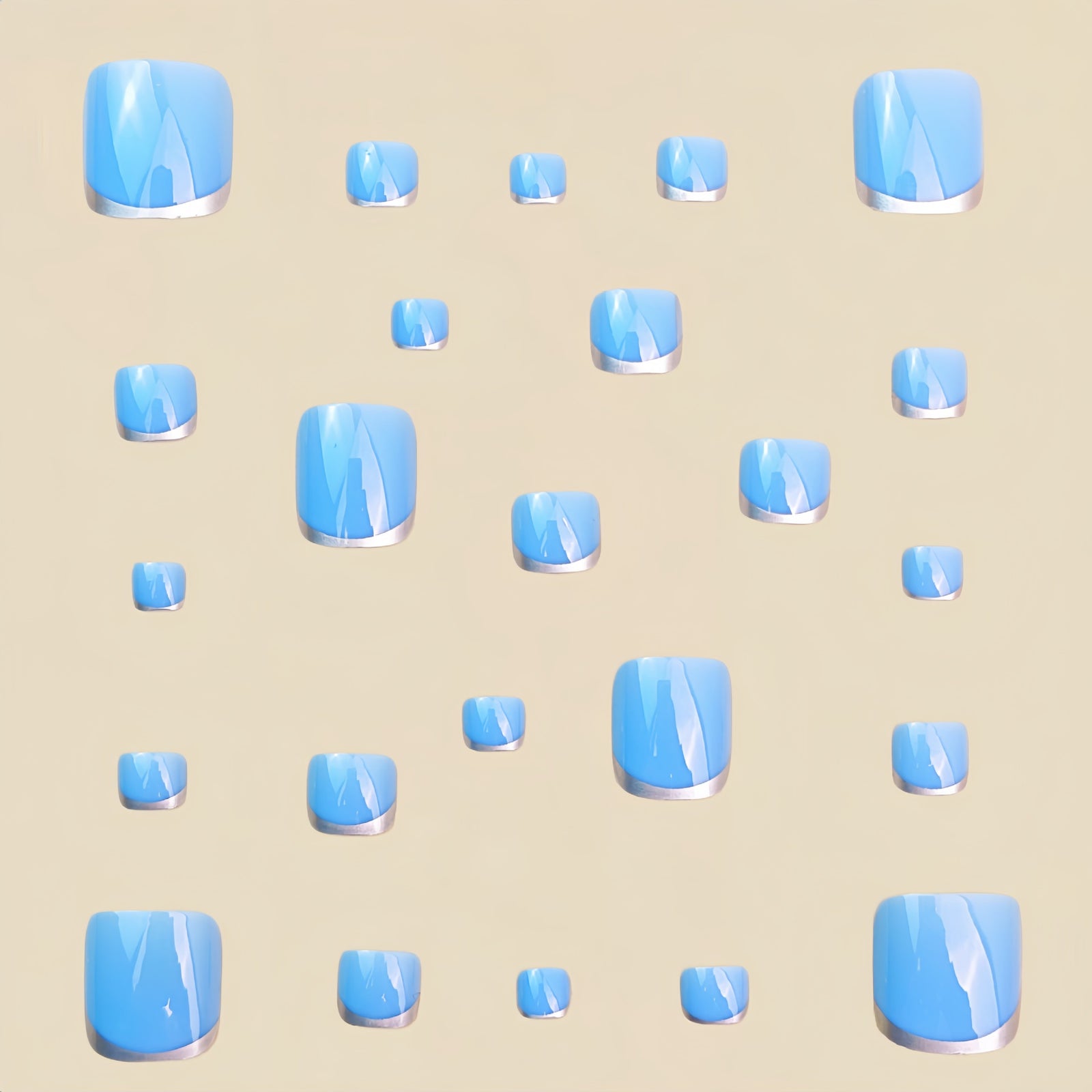 24pcs/Set Light Blue Silver French Press On Toe Nails