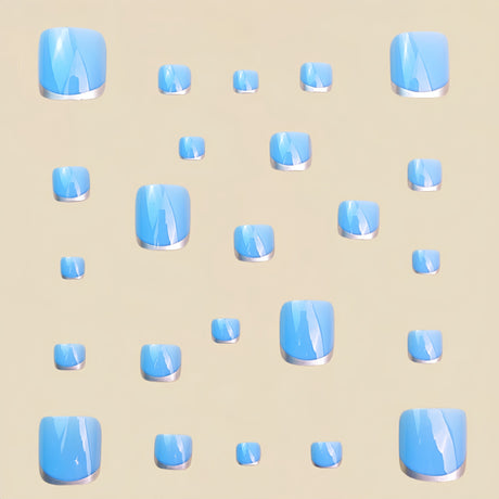 24pcs/Set Light Blue Silver French Press On Toe Nails