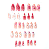 30pcs/Set 3D Cute Floral Butterfly Short Almond Press-On Nails