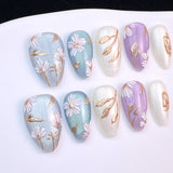 (Handmade) 10pcs/Set Blue & Purple Daisy Press on Nails