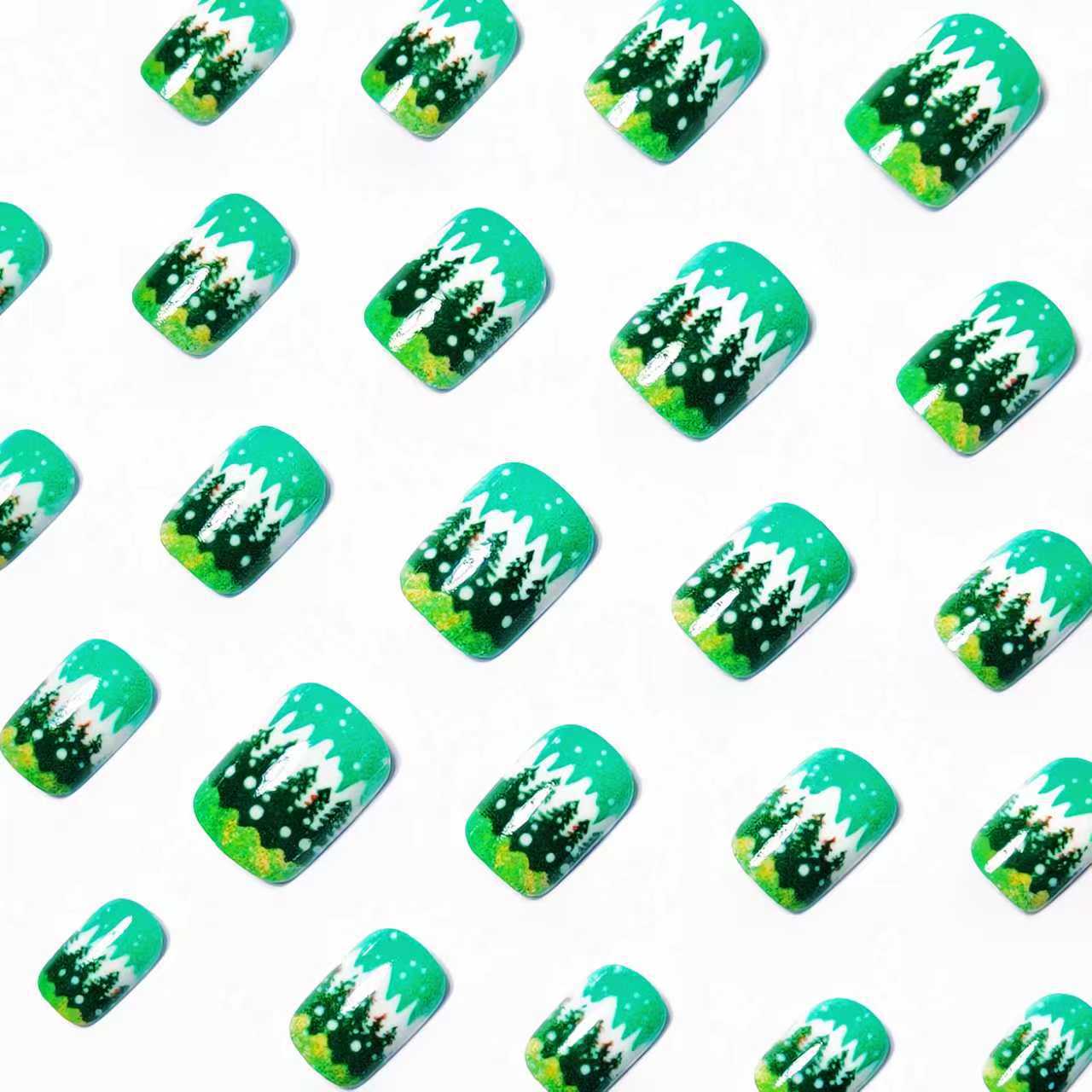 24pcs/Set Christmas Snowflake Tree Press-On Nails