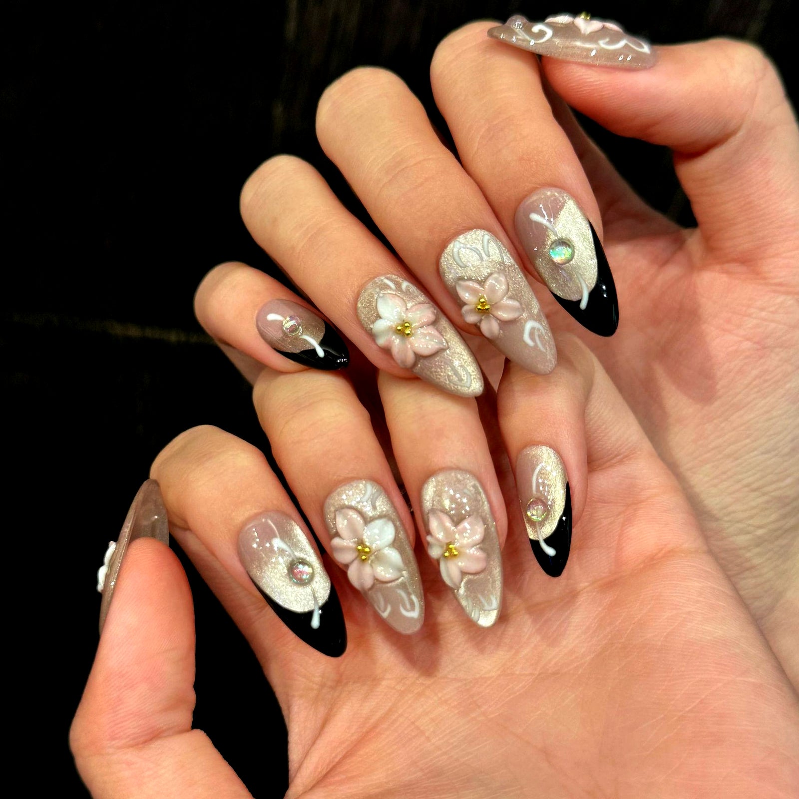 (Handmade) 10pcs/Set Pink Ombre 3D Flower French Press-On Nails