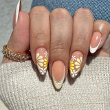 24pcs/Set Cream Yellow Daisy French Press-On Nails