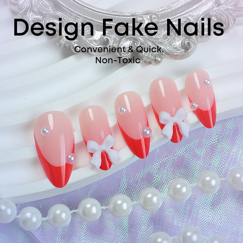 24pcs/Set Bow Pearls Press-On Nails