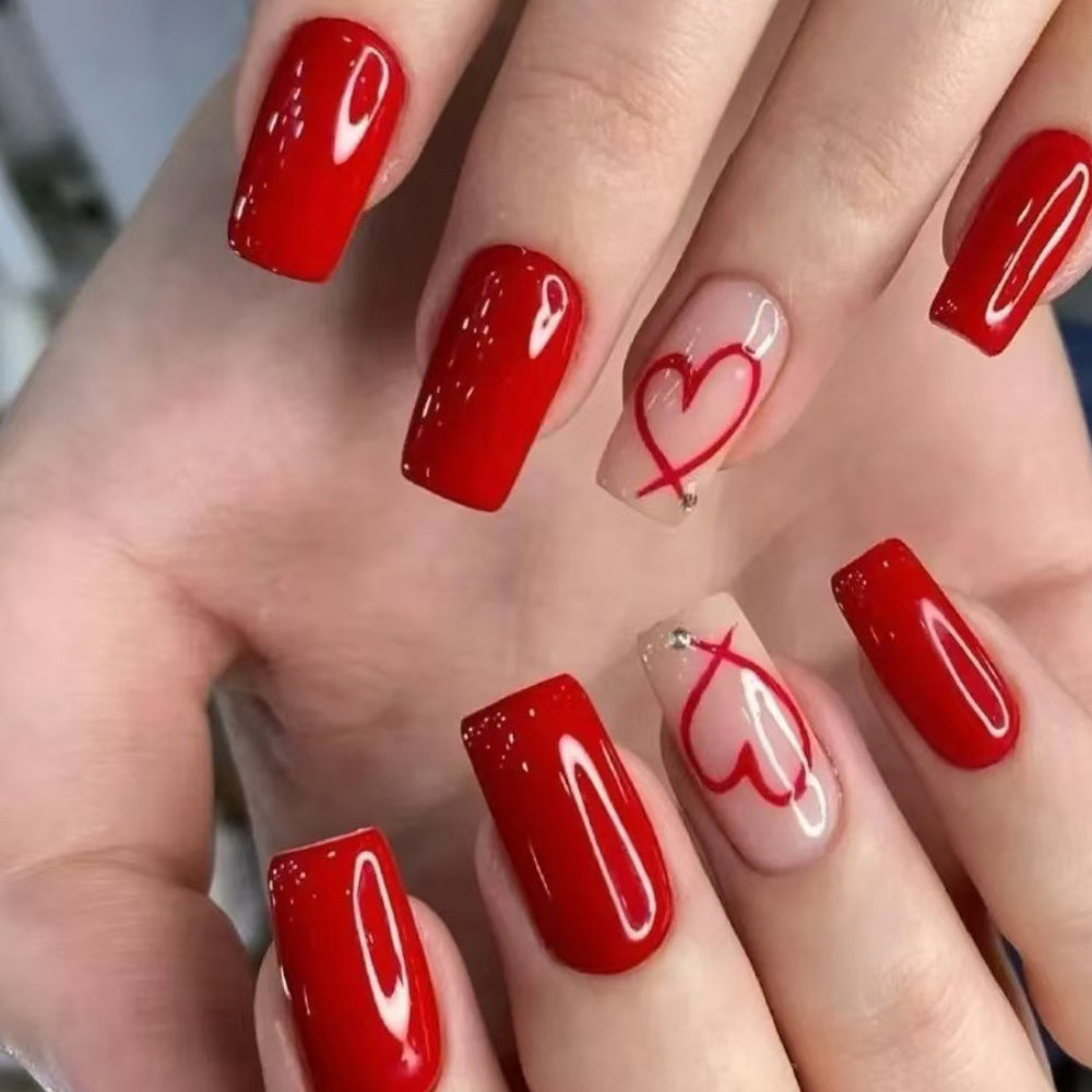 24pcs/Set Red Heart Press-On Nails