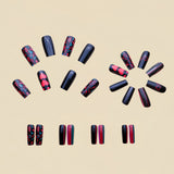 24pcs/Set Black Heart Stripes Press-On Nails