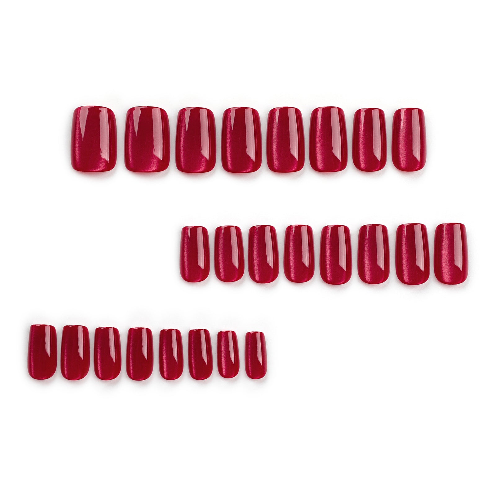 24pcs/Set Cat Eye Red Solid Color Press-On Nails