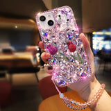 Rhinestone Floral iPhone Case with Phone Strap