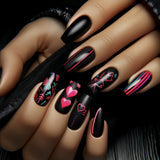 24pcs/Set Black Heart Stripes Press-On Nails