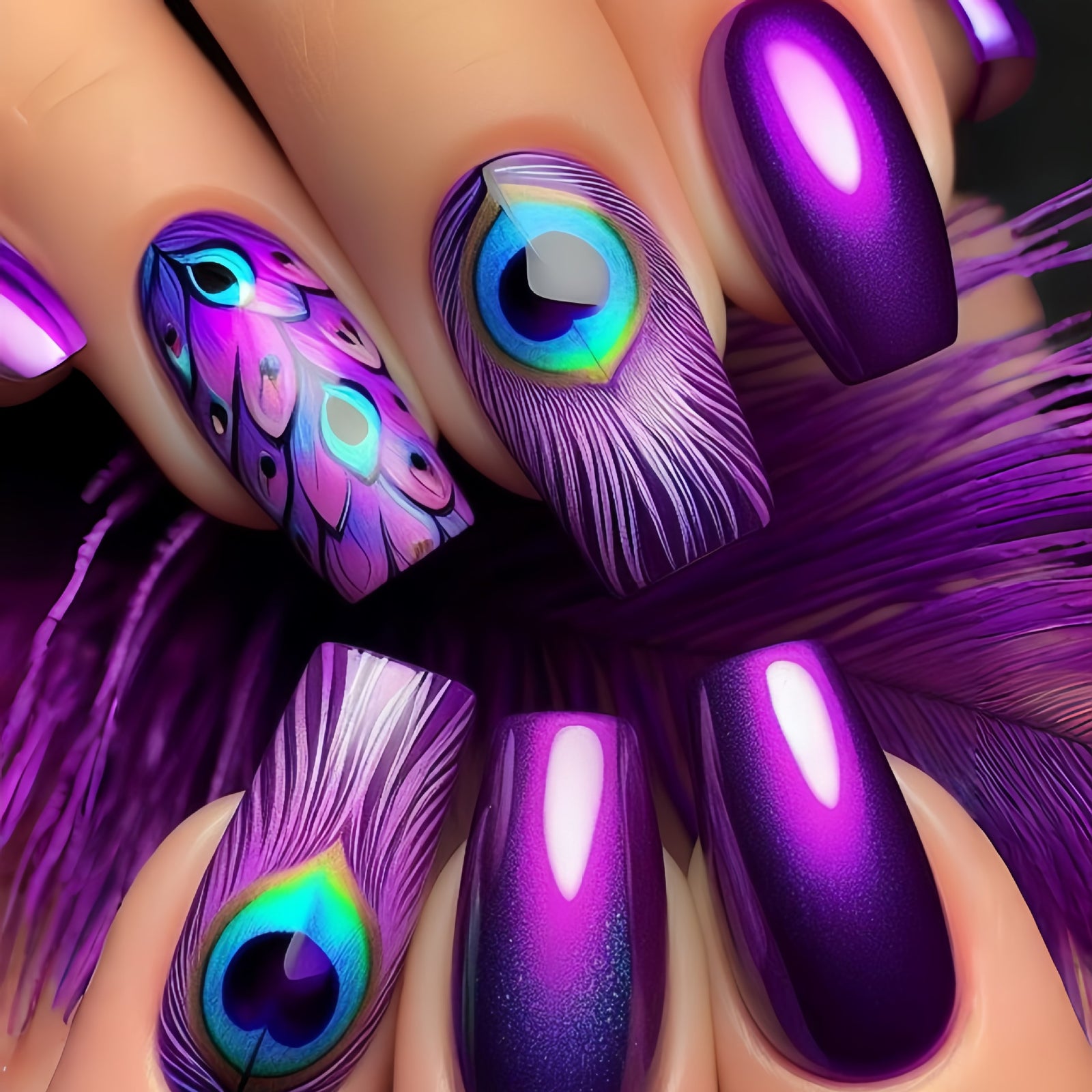 24pcs/Set Peacock Feather Pattern Press-On Nails